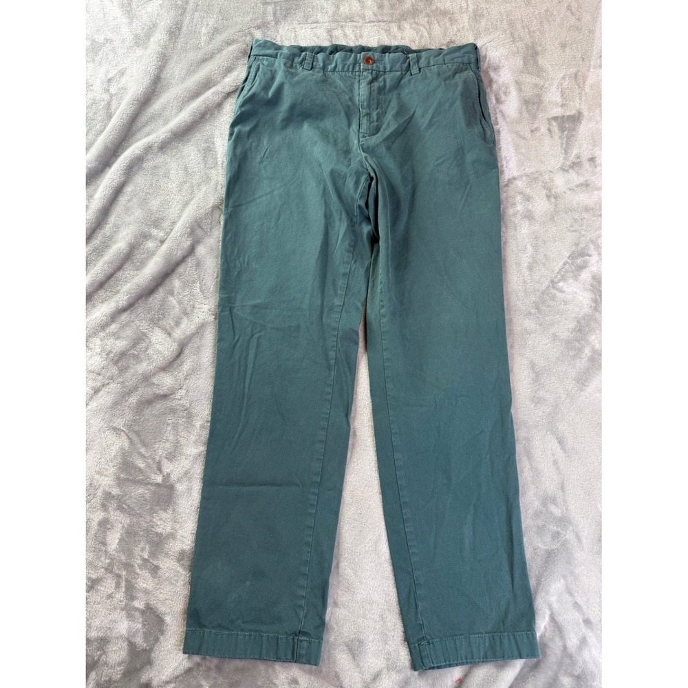Brooks Brothers Pants Red Fleece Mens 36x31 Green Chino Striped Flat Front